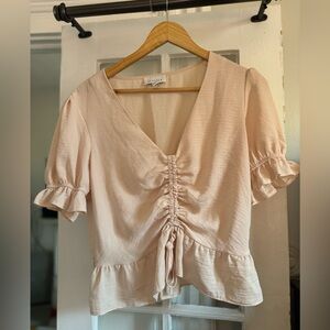 TopShop Womens Blouse Margot Ruched Top Short Sleeve Vneck Blush Size 8